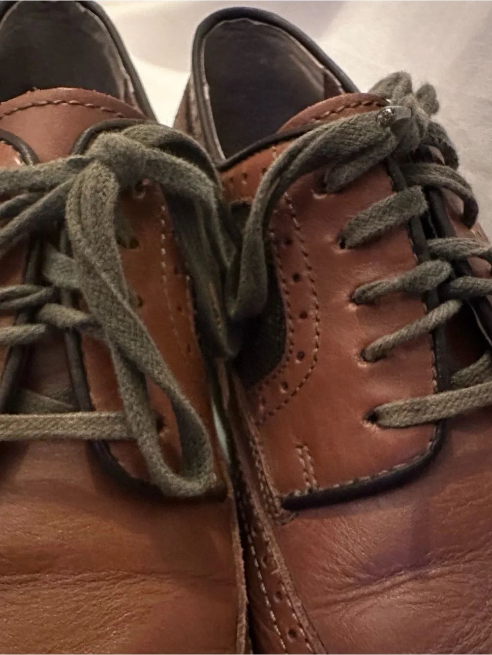 Johnston & Murphy Brown Leather Wingtip Oxfords with Olive Fabric Panels